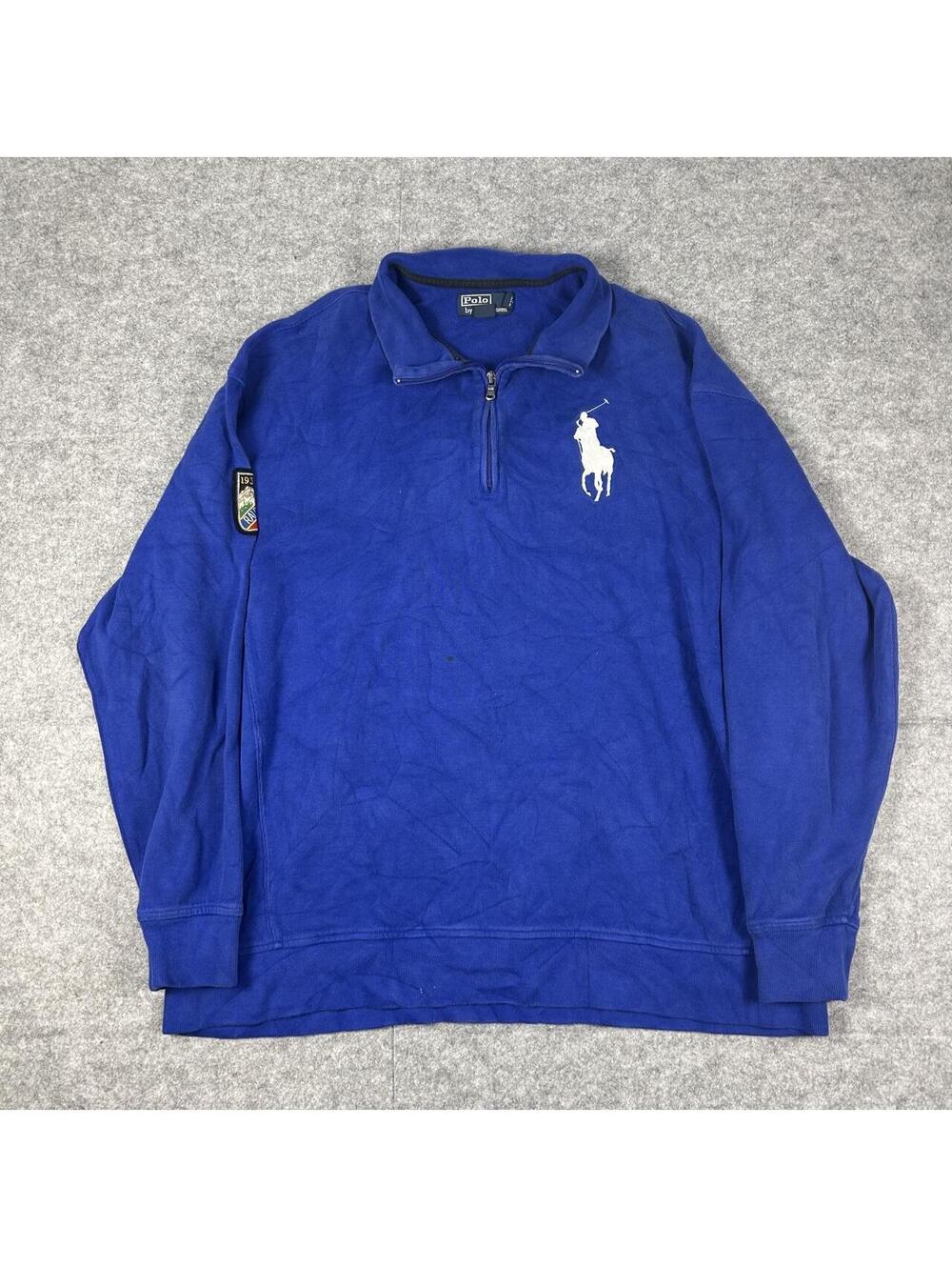 Vintage 90s Polo Ralph Lauren Big Pony Chief Keef Blue Quarter Zip Size XXL